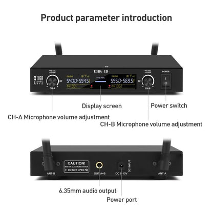 XTUGA U-771 UHF Lapel Two Way Radio Wireless Microphone, 1 Mic + 1 BodyPacks + Host