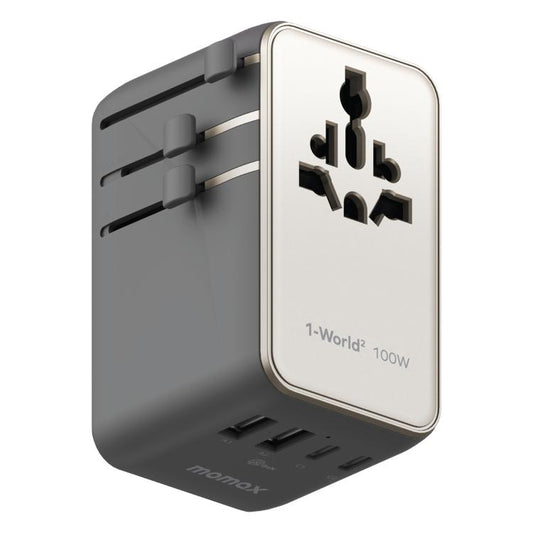 MOMAX UA23 1-World 2 4-Port Mini Universal Travel GaN Charger 100W with Dual AC(Titanium)