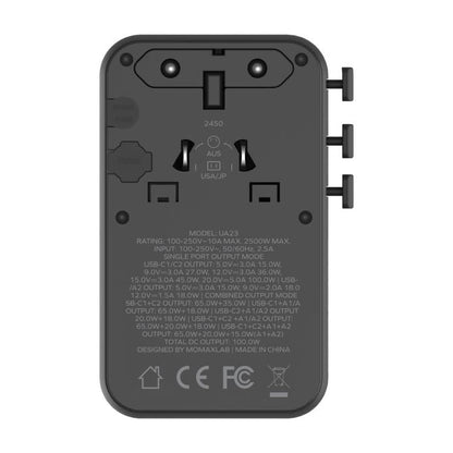 MOMAX UA23 1-World 2 4-Port Mini Universal Travel GaN Charger 100W with Dual AC(Titanium)