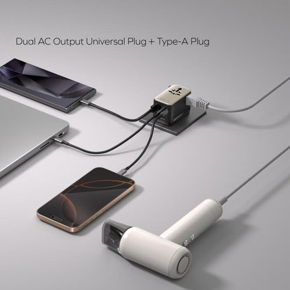 MOMAX UA23 1-World 2 4-Port Mini Universal Travel GaN Charger 100W with Dual AC(Titanium)