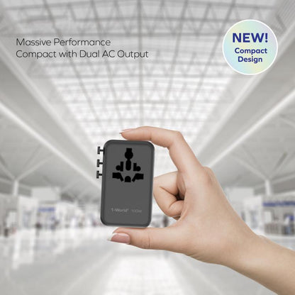 MOMAX UA23 1-World 2 4-Port Mini Universal Travel GaN Charger 100W with Dual AC(Black)