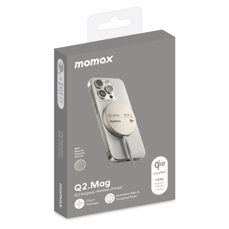 MOMAX UD32L Q2.Mag Portable Qi2 Magnetic Wireless Charger 15W(Titanium Gold)