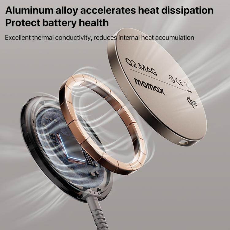 MOMAX UD32L Q2.Mag Portable Qi2 Magnetic Wireless Charger 15W(Titanium Gold)