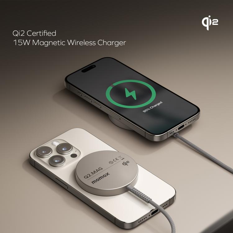MOMAX UD32L Q2.Mag Portable Qi2 Magnetic Wireless Charger 15W(Titanium Gold)