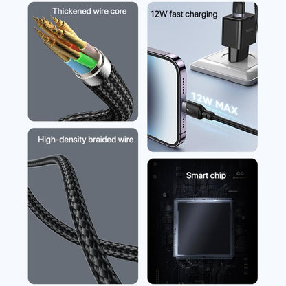 Yesido CA131L Câble de charge et de données USB vers 8 broches 12W 2.4A, longueur : 0.3m (noir)