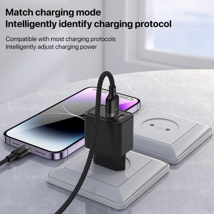 Yesido CA131L Câble de charge et de données USB vers 8 broches 12W 2.4A, longueur : 0.3m (noir)