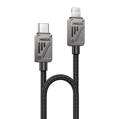 Câble de données Yesido CA195 27W 3A USB-C / Type-C vers 8 broches en alliage de zinc, longueur : 1,2 m (noir)