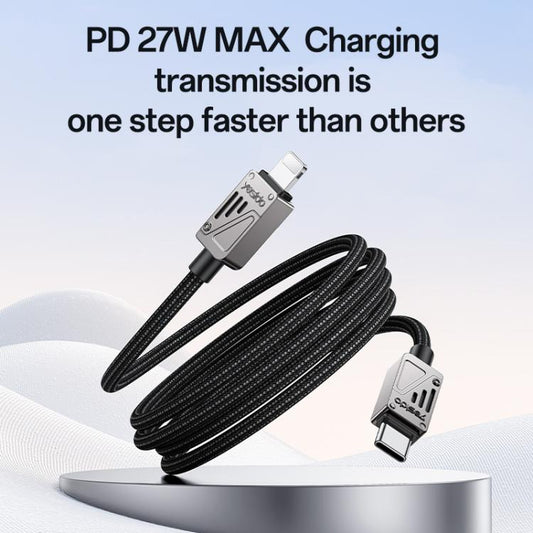 Yesido CA195 27W 3A USB-C / Type-C to 8 Pin Zinc Alloy Data Cable, Length:1.2m(Black)