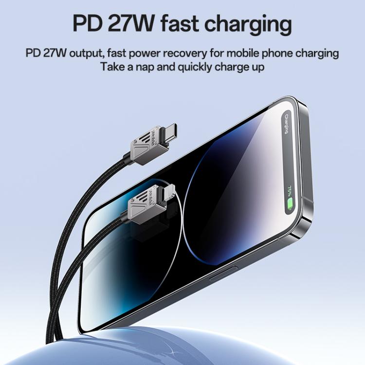 Câble de données Yesido CA195 27W 3A USB-C / Type-C vers 8 broches en alliage de zinc, longueur : 1,2 m (noir)