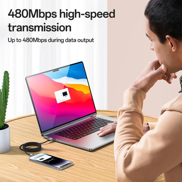 Câble de données Yesido CA195 27W 3A USB-C / Type-C vers 8 broches en alliage de zinc, longueur : 1,2 m (noir)