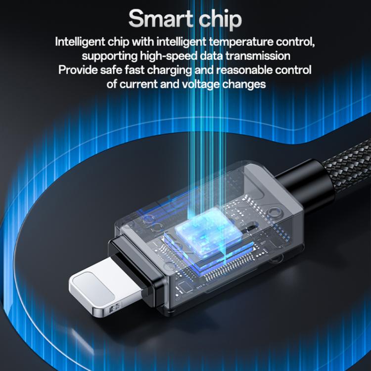 Câble de données Yesido CA195 27W 3A USB-C / Type-C vers 8 broches en alliage de zinc, longueur : 1,2 m (noir)
