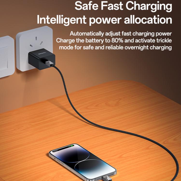 Câble de données Yesido CA195 27W 3A USB-C / Type-C vers 8 broches en alliage de zinc, longueur : 1,2 m (noir)