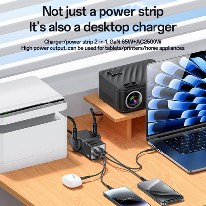 Yesido MC38 65W 6 In 1 Dual Type-C and Dual USB-A with 2 Socket GaN Fast Charging Power Socket, UK Plug(Black)