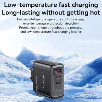 Yesido YC95 PD100W 2 USB-C , USB-A Three Ports GaN Fast Charger, Plug:UK Plug(Black)