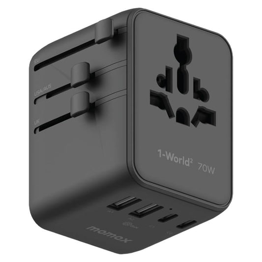 MOMAX UA22 1-World2 70W Dual AC Mini GaN Global Travel Fast Charging Socket(Black)
