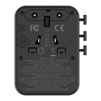 MOMAX UA22 1-World2 70W Dual AC Mini GaN Global Travel Fast Charging Socket(Desert Gold)