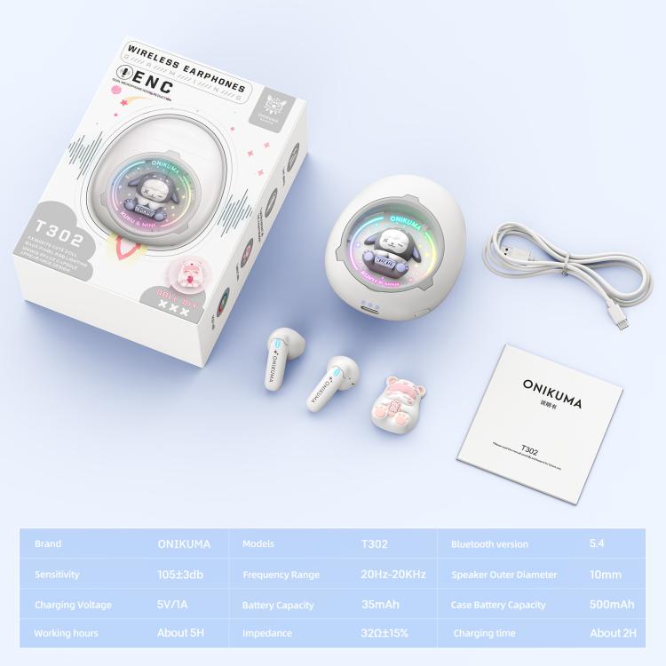 ONIKUMA T302 RGB Cute Unique Doll BT 5.4 Wireless Earphones(White)