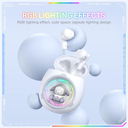 ONIKUMA T302 RGB Cute Unique Doll BT 5.4 Wireless Earphones(White)