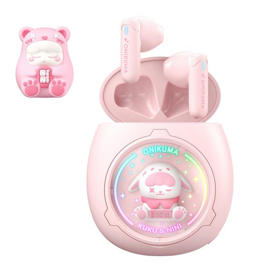 Écouteurs sans fil ONIKUMA T302 RGB Mignons et Uniques en forme de poupée BT 5.4 (Rose)