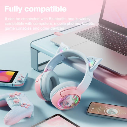 ONIKUMA B5 RGB BT / Wired / 2.4G Fox Shaped Headphones(Pink Blue)