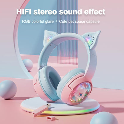 ONIKUMA B5 RGB BT / Wired / 2.4G Fox Shaped Headphones(Pink Blue)