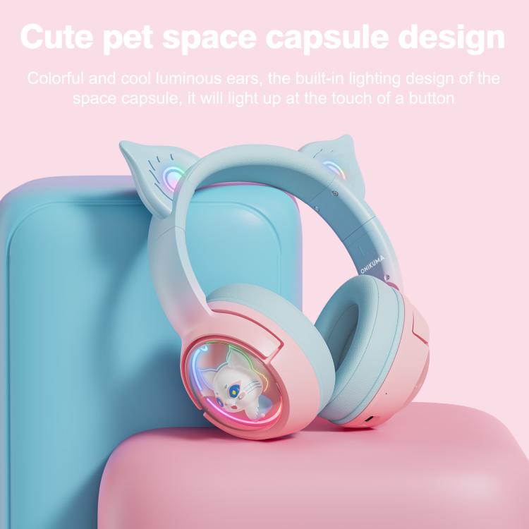ONIKUMA B5 RGB BT / Wired / 2.4G Fox Shaped Headphones(Pink Blue)