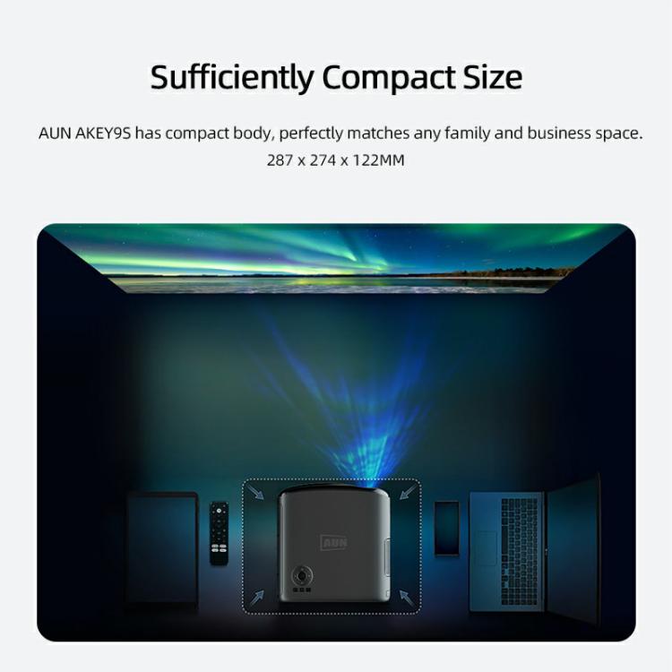 AUN AKEY9S 1080P 1000ANSI Autofocus WIFI Display Smart Projector, EU Plug(Black)