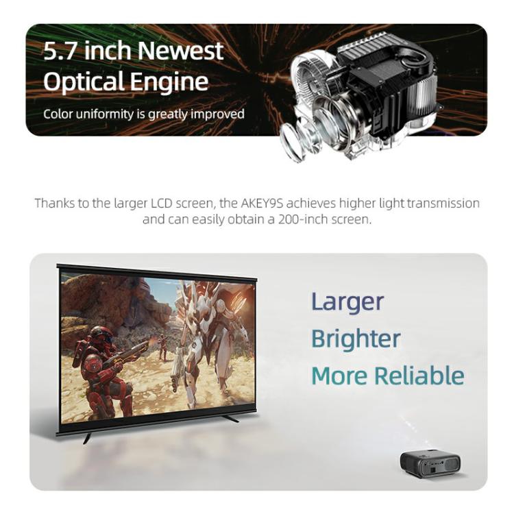 AUN AKEY9S 1080P 1000ANSI Autofocus WIFI Display Smart Projector, UK Plug(Black)