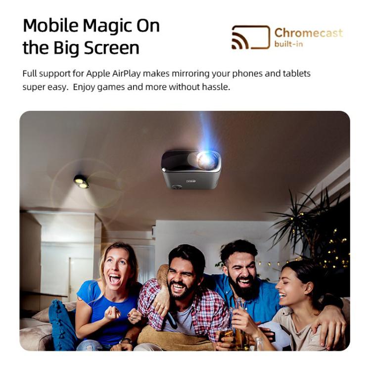 AUN AKEY9S 1080P 1000ANSI Autofocus WIFI Display Smart Projector, UK Plug(Black)