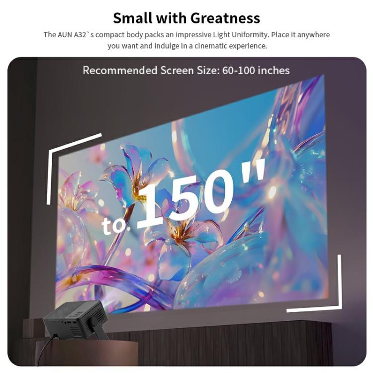 AUN A32 Pro 1280x720P 300ANSI Android 13 WIFI Display Smart Projector, EU Plug(Black)