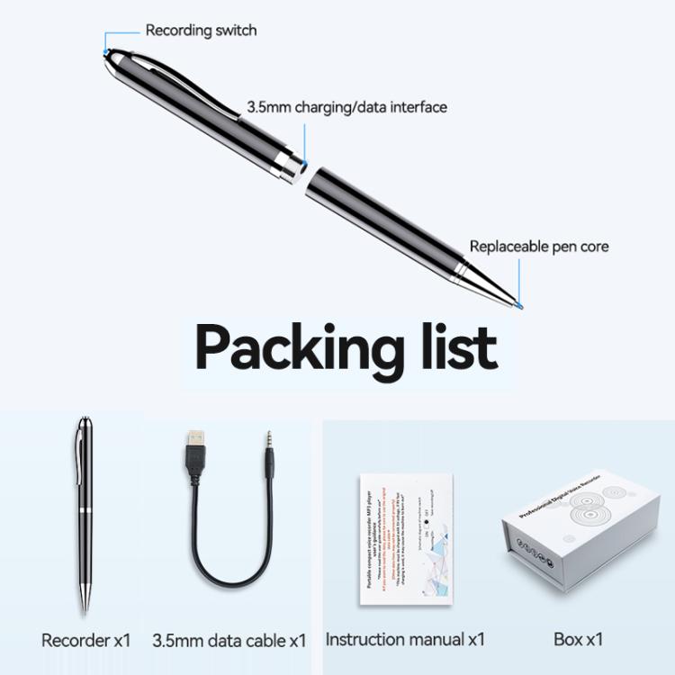 JNN Q90A Smart AI Voice Recording Pen Support APP Control, Memory:8GB(Black)