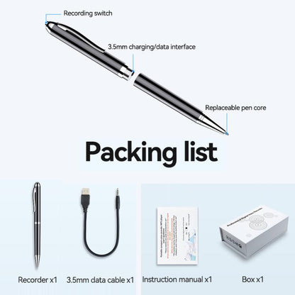 JNN Q90A Smart AI Voice Recording Pen Support APP Control, Memory:8GB(Black)