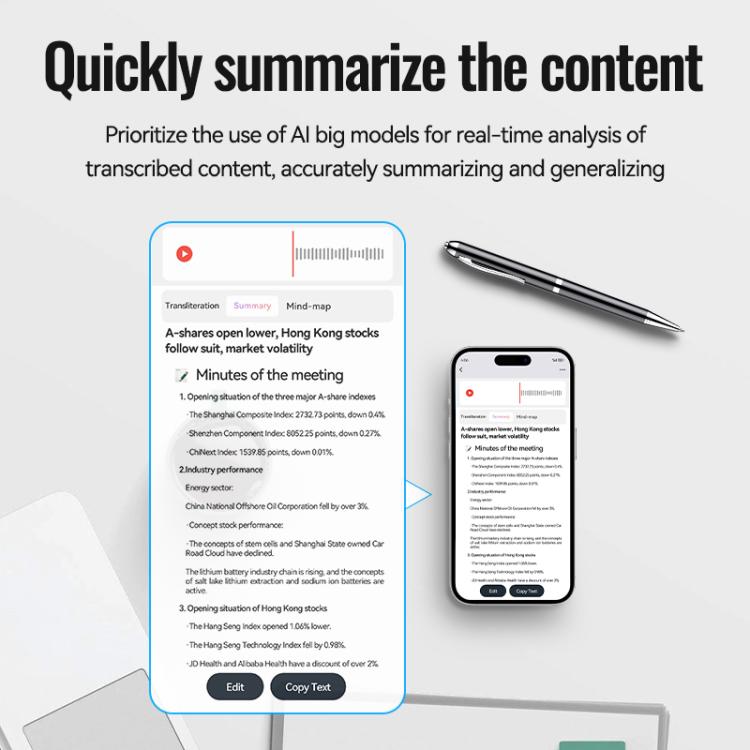 JNN Q90A Smart AI Voice Recording Pen Support APP Control, Memory:16GB(Black)