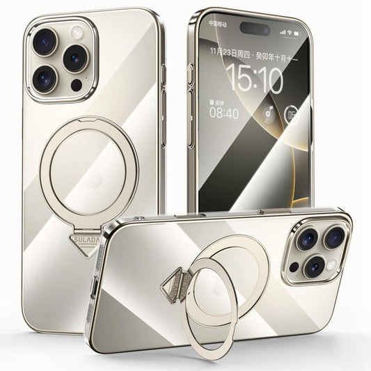 For iPhone 16 Pro SULADA Electroplated Transparent MagSafe Holder Phone Case(Grey)