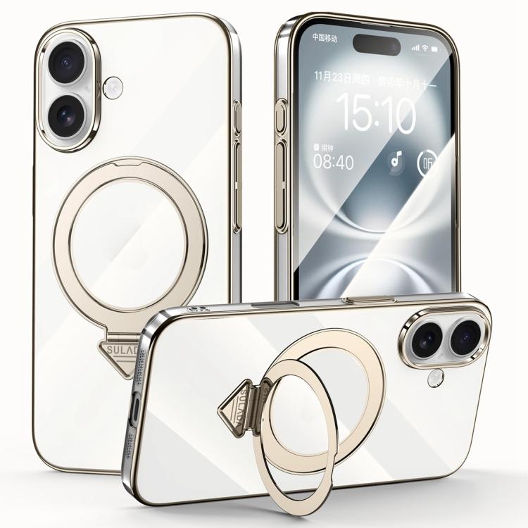 For iPhone 16 Plus SULADA Electroplated Transparent MagSafe Holder Phone Case(Grey)