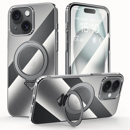 Pour iPhone 15 Coque de Téléphone SULADA Transparente Électroplaquée avec Support MagSafe (Noir)