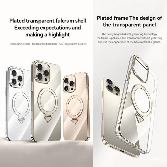 For iPhone 15 Pro SULADA Electroplated Transparent MagSafe Holder Phone Case(Silver)