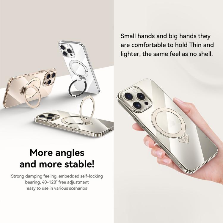 For iPhone 15 Pro SULADA Electroplated Transparent MagSafe Holder Phone Case(Gold)