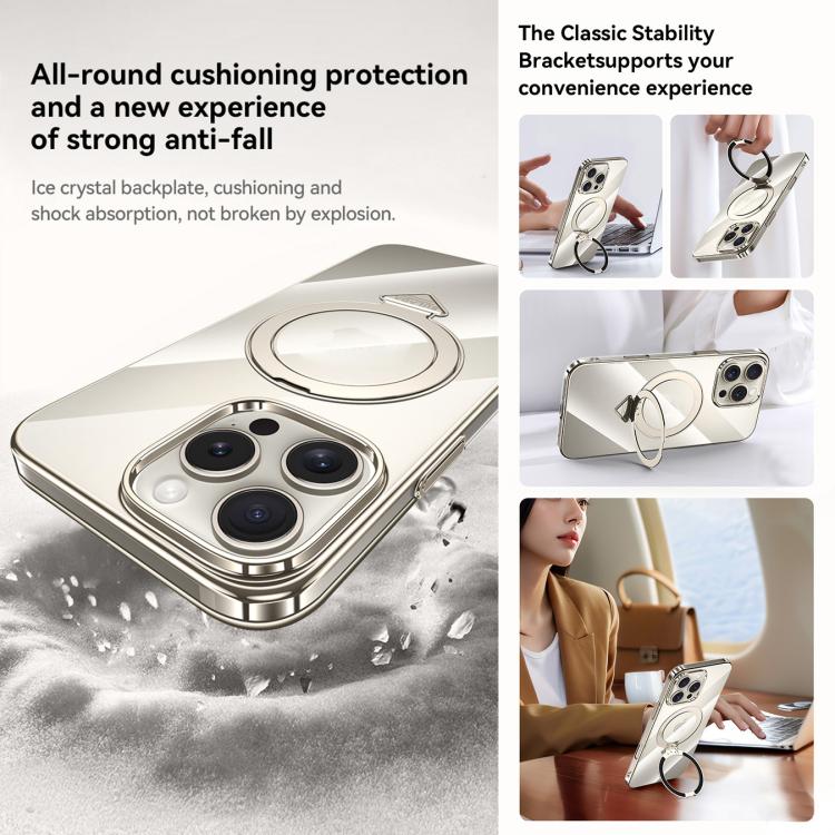 For iPhone 15 SULADA Electroplated Transparent MagSafe Holder Phone Case(Silver)