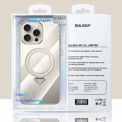 For iPhone 16 Pro SULADA Electroplated Transparent MagSafe Holder Phone Case(Grey)