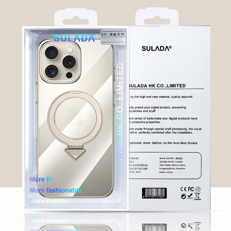 For iPhone 15 SULADA Electroplated Transparent MagSafe Holder Phone Case(Silver)