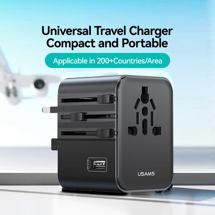 USAMS CC308 17W Dual Type-C and USB-A Ports Universal Travel Charger(Black)