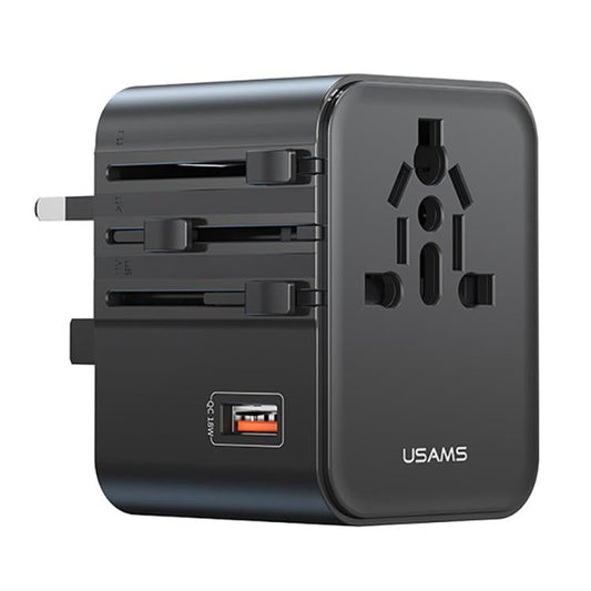 USAMS CC309 25W Dual Type-C and USB-A Ports Universal Travel Charger(Black)