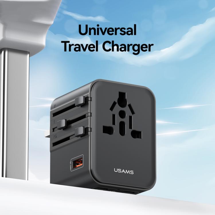 USAMS CC309 25W Dual Type-C and USB-A Ports Universal Travel Charger(Black)