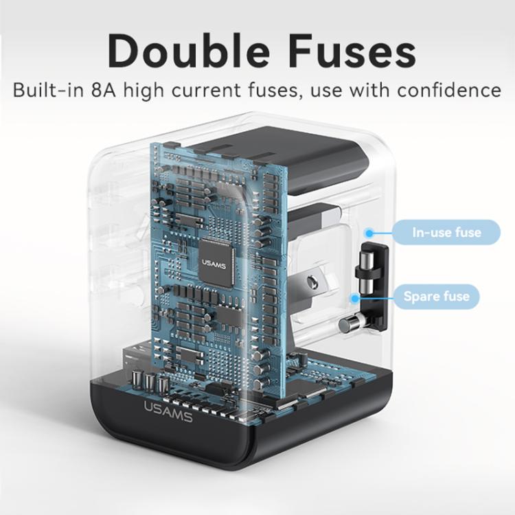 USAMS CC309 25W Dual Type-C and USB-A Ports Universal Travel Charger(Black)