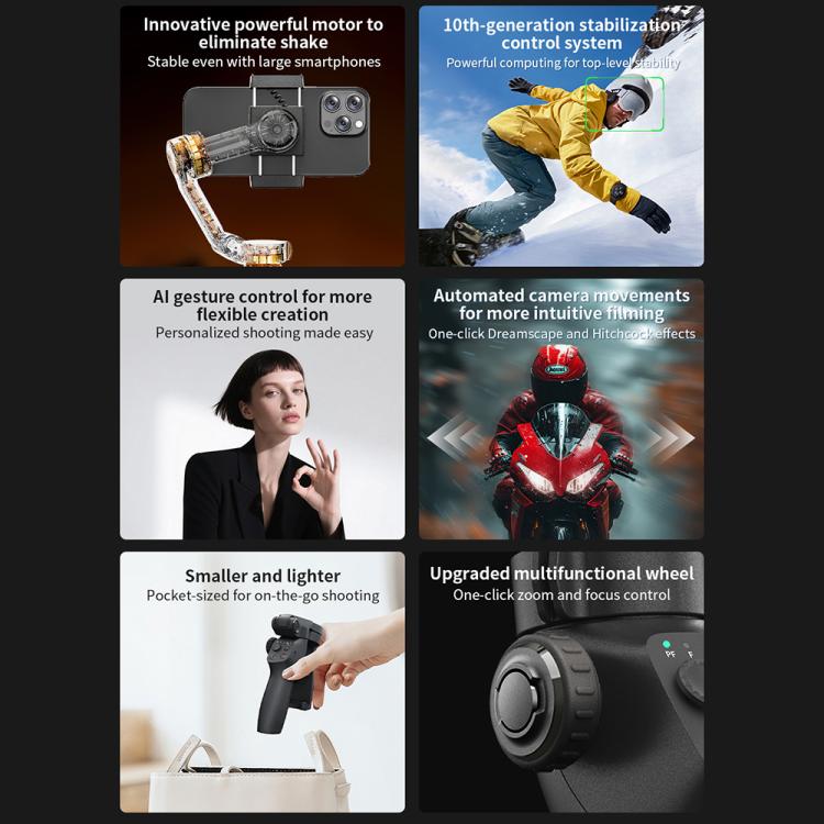 FUNSNAP CM8 Smartphone Stabilizer Foldable 3-axis Anti-shake Vlog Shooting Gimbal, Basic Version(Black)