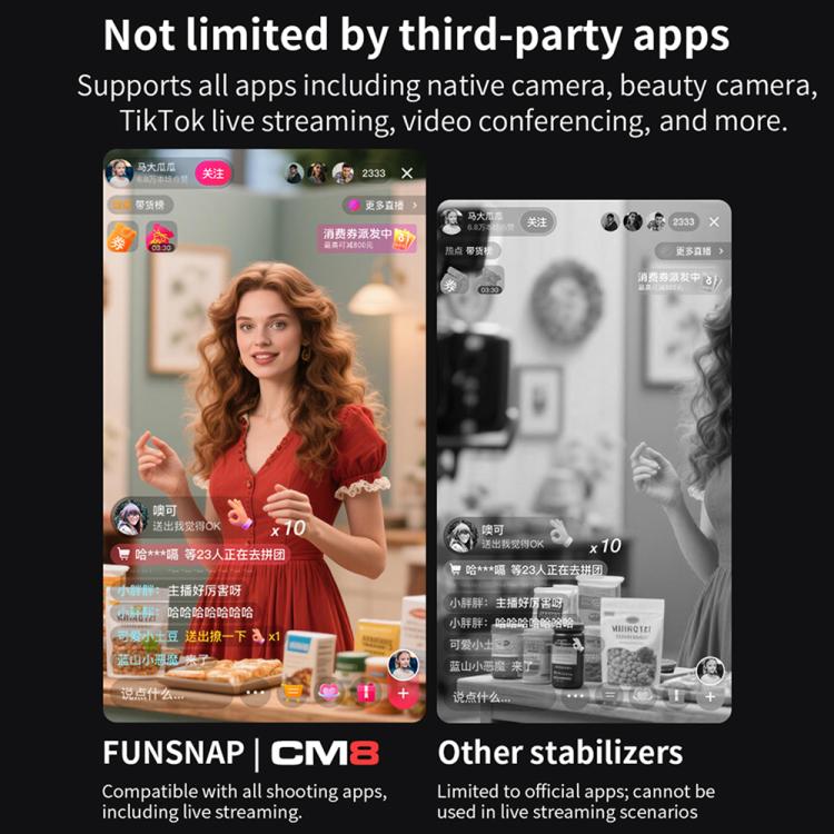 FUNSNAP CM8 Smartphone Stabilizer Foldable 3-axis Anti-shake Vlog Shooting Gimbal, Basic Version(Black)