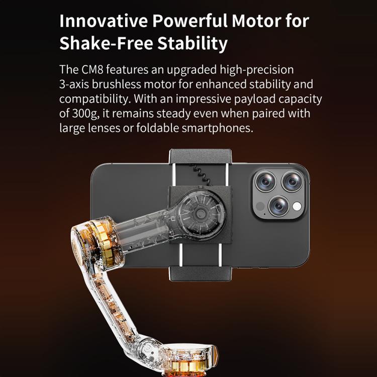 FUNSNAP CM8 Smartphone Stabilizer Foldable 3-axis Anti-shake Vlog Shooting Gimbal, Basic Version(Black)