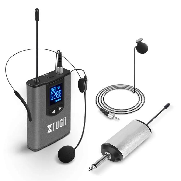 XTUGA  A1 UHF Wireless Headset Lavalier Microphone System with Bodypack Transmitter(Black)