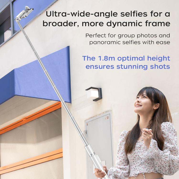 FUNSNAP X96 1.8m Auto Pop Open Tripod Remote Selfie Stick(White)